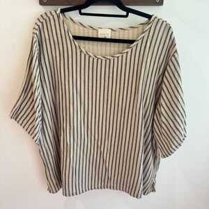 Curator SF Noa Crop Tee 3XL Striped Boxy Tan Black Cotton Gauze